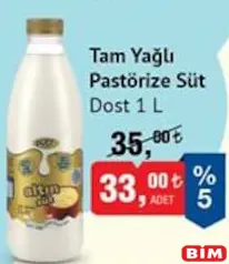 DOST TAM YAĞLI PASTÖRİZE SÜT 1 L